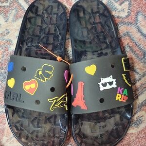 Karl Lagerfeld  Black Slide Sandals. NWOB